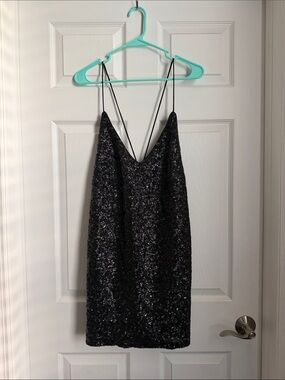 Honey Punch Black Sequin Mini Slip Dress